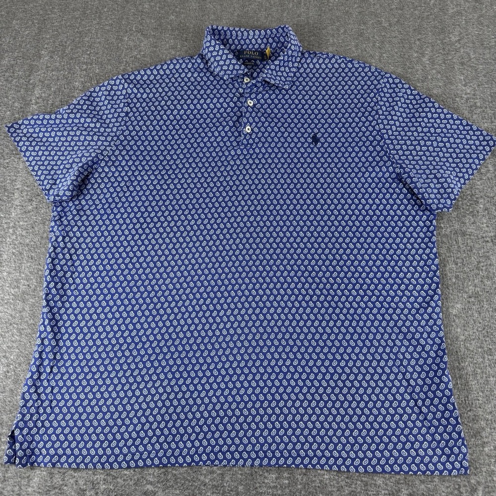 Polo Ralph Lauren Classic Fit Polo Shirt XL Blue Paisley Print Cotton SS
